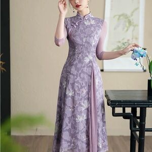 Elegant Purple Floral Women's Dress